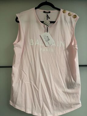 Balmain Light Pink Logo Tank with Gold Buttons NWT